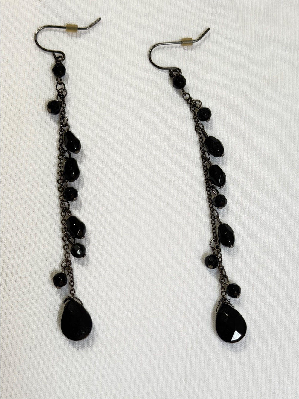 Black Teardrop Chain Dangle Earrings for Women - Elegant Long Drop Design
